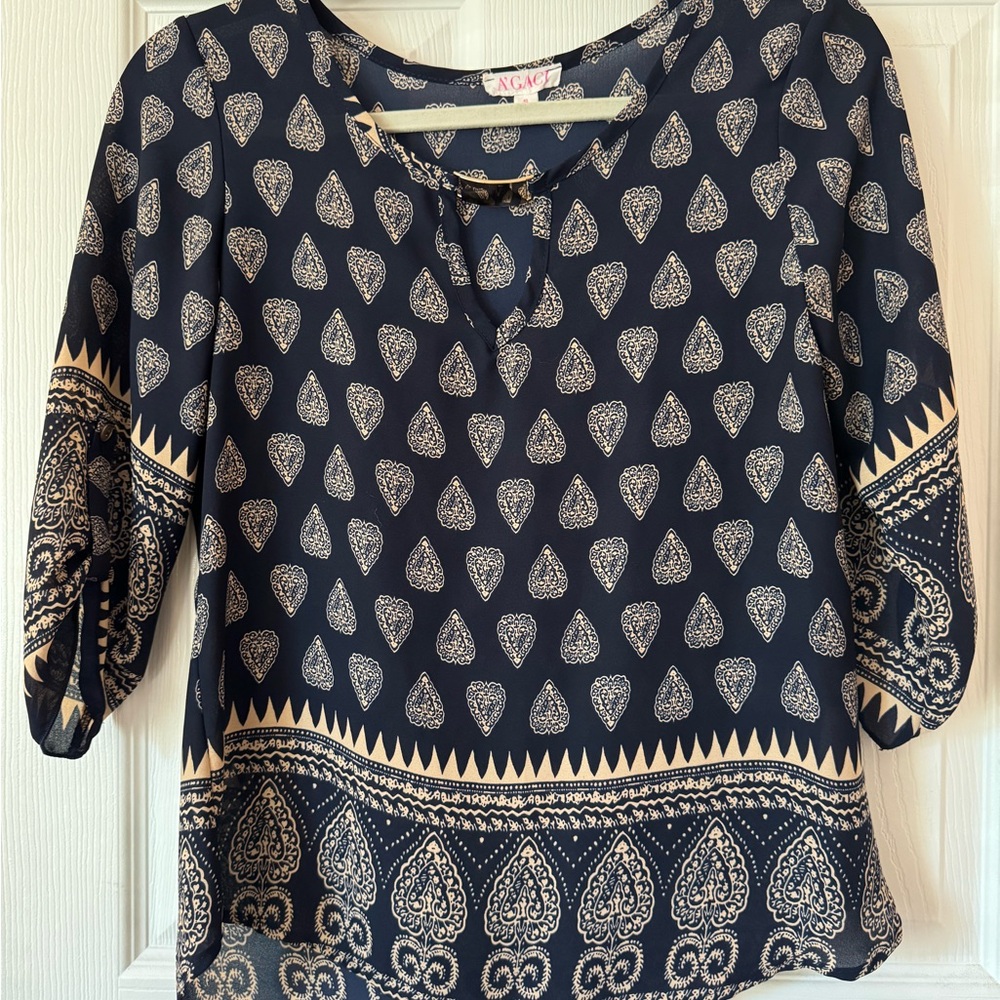 a'gaci Navy and Cream Paisley Print Tunic Top